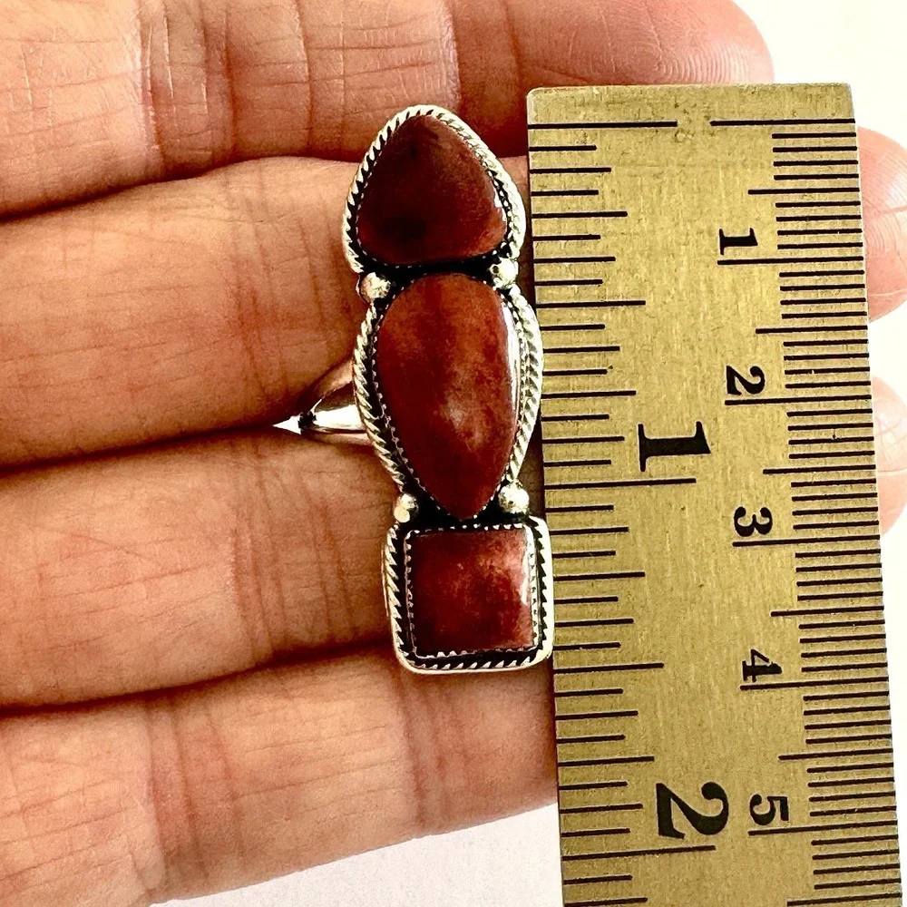 Navajo Arrow Ring Red‎ Spiny Oyster Sz 8  Sadie Jim Sterling Native American